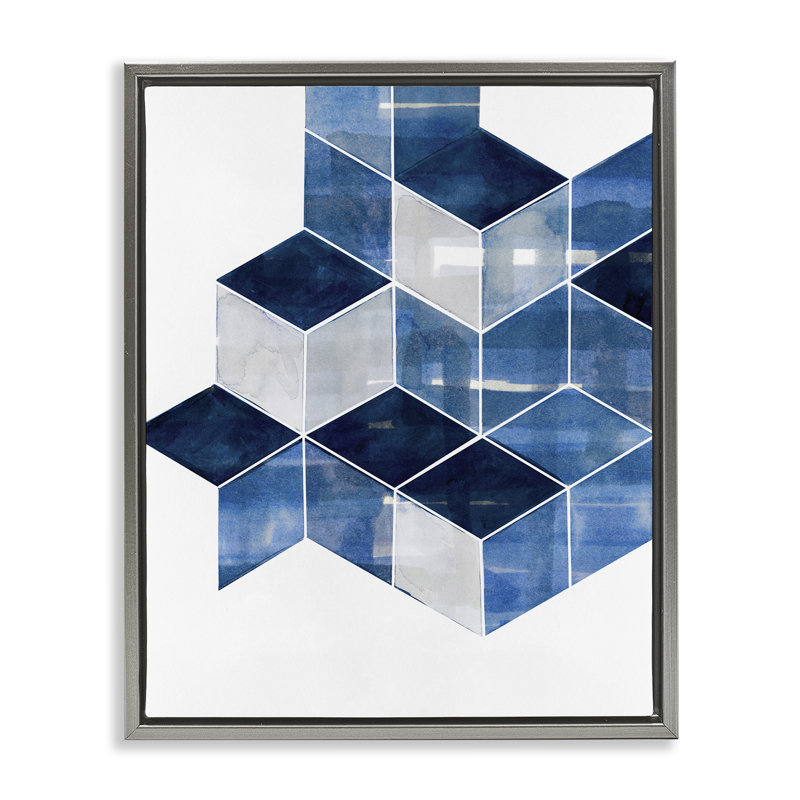 «Stacked Geometric Cubes», art mural sur toile par Steller Design Studio, Cadre flottant gris lustré, H 31 po x l 25 po