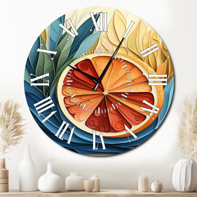 Grapefruit Morning - Blue Farmhouse Metal Wall Clock