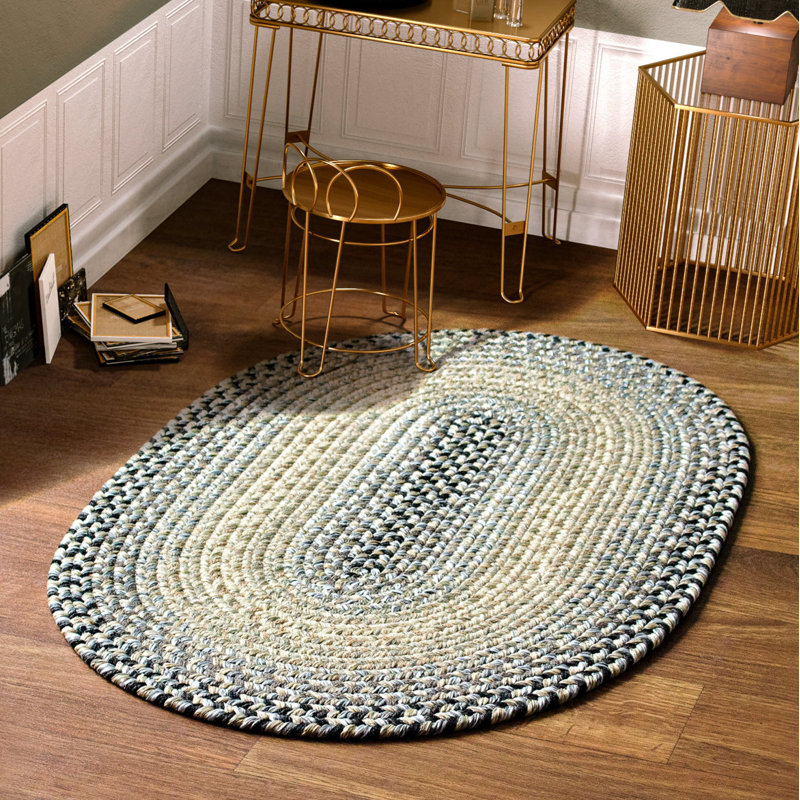 Tapis tressé gris graphite/beige Nereine, Ovale 2 pi x 3 pi