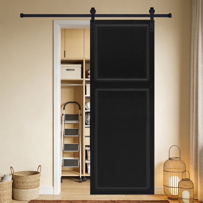 Porte de grange moderne en panneaux de fibres à densité moyenne noyer noir de 84 po x 22 po avec quincaillerie