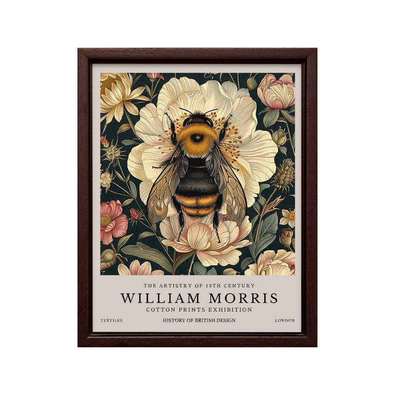 William Morris - Bumble Bee, Canvas, 08"H x 10"W, Brown Framed