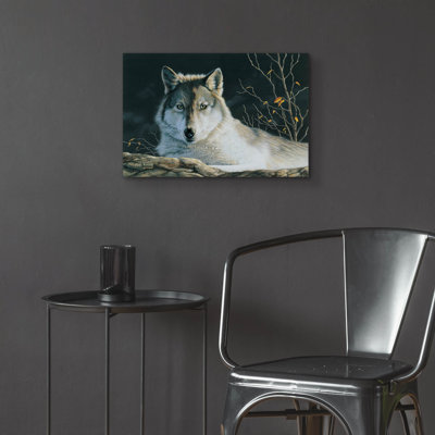 «Watchful Eyes Grey Wolf» par Mark Mueller, art animalier sur plastique / acrylique