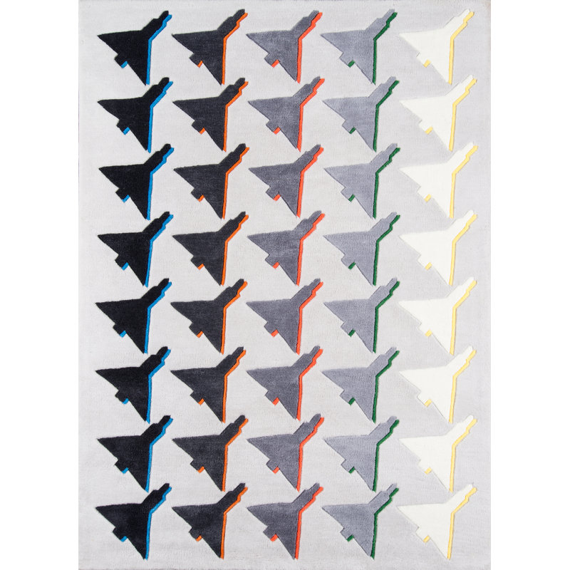 Tapis gris touffeté à la main Lulu, Rectangle 7 pi 6 po x 9 pi 6 po