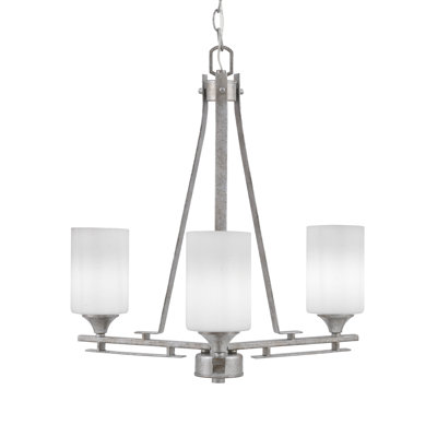 Uptowne 3 Light Uplight Chandelier Shown In Aged Silver Finish With 4" White Muslin Glass