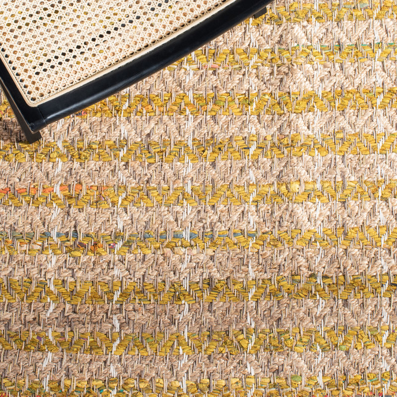 Handwoven Gold and Beige Striped Jute Rug, 3x5 Feet