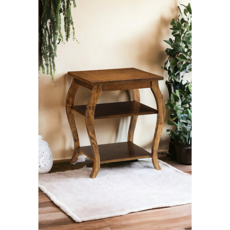 Table d'appoint en noyer - 2 tablettes et pieds carrés en noyer