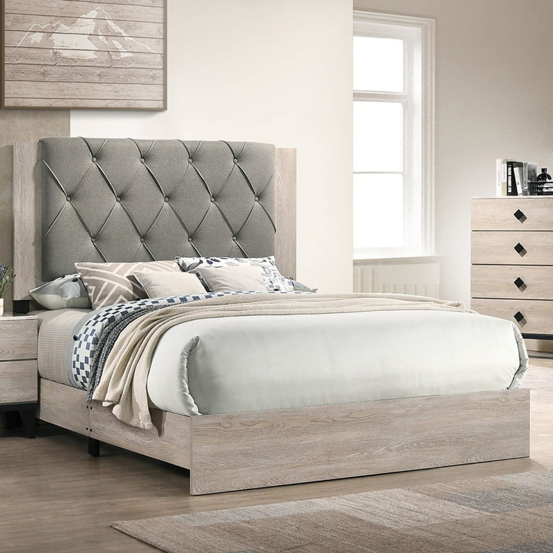 Meuble de lit contemporain pour lit de grande taille à finition crème 1pc
