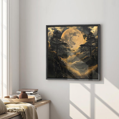 Full Moon Lighting Night Landscape Forest Mountain Living Room Decor Framed Canvas Print Wall Art
