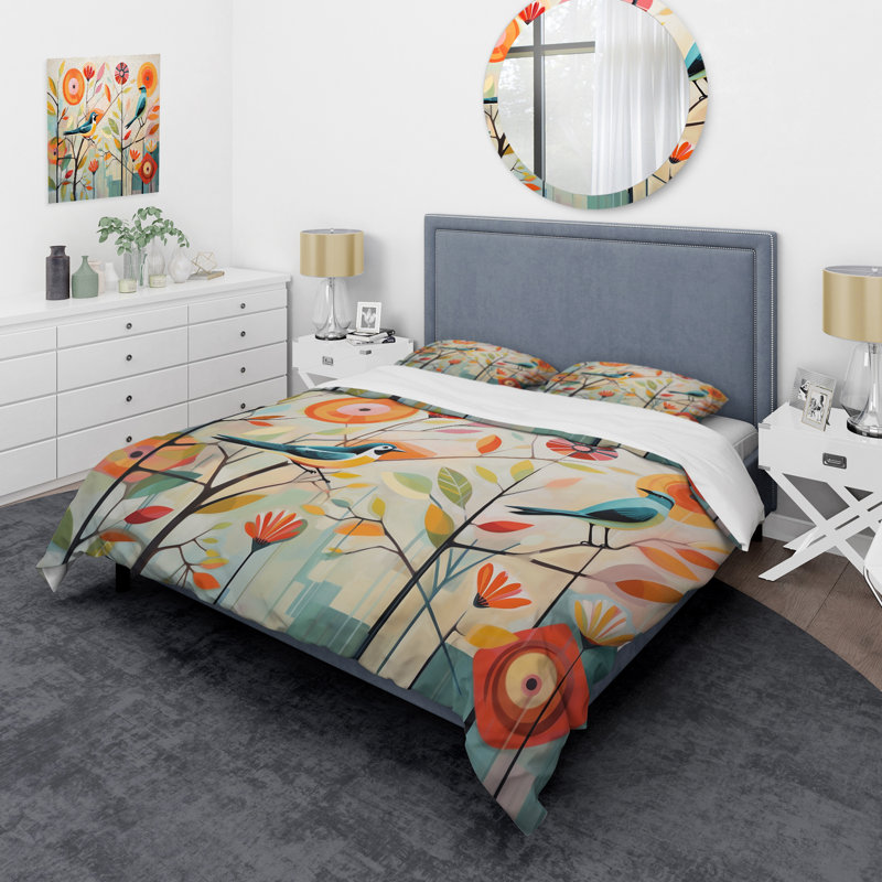 Ensemble de housse de couette en microfibre / polyester vert Mid Century Mod Nature IV