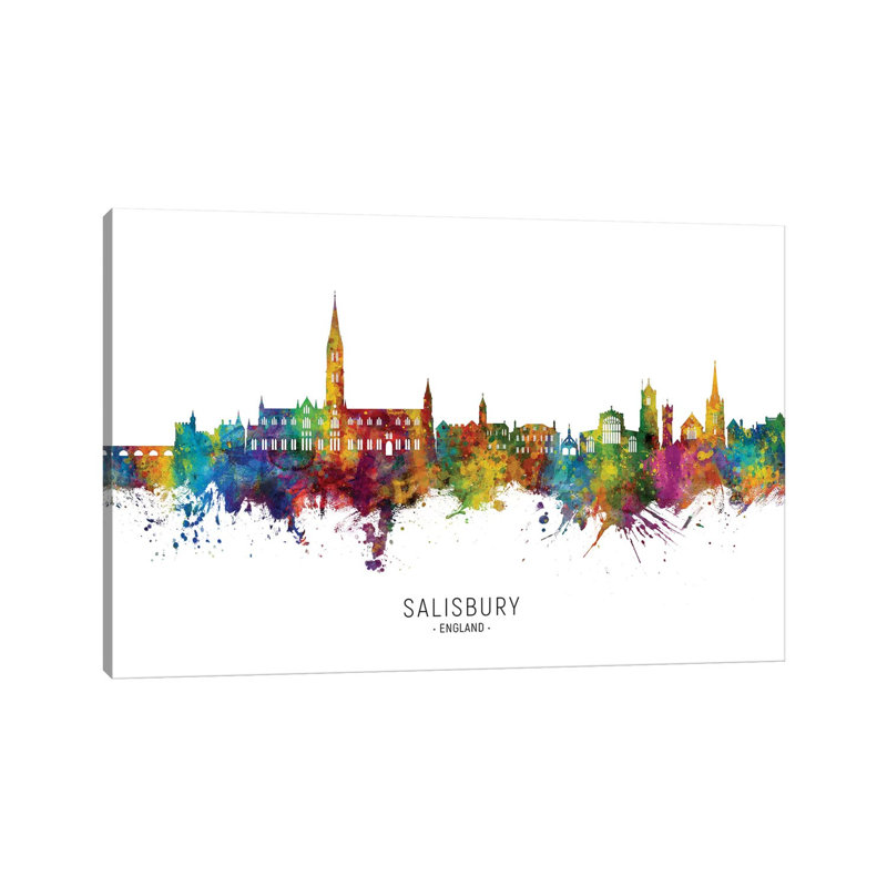 Salisbury England Skyline City Name by Michael Tompsett - Wrapped Canvas Print, 66.04 cm H x 45.72 cm W x 3.175 cm D