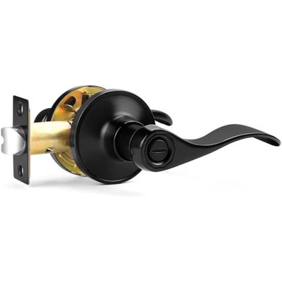 Poignée de porte noire pour porte de salle de bain et de chambre à coucher Poignées de porte intérieures de style ondulé réversible pour porte à gauche et à droite, boutons de porte classiques, sans clé