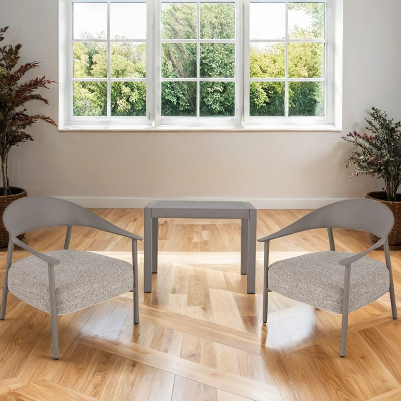 Ensemble de chaises modernes 2 pièces avec sièges rembourrés et cadre en acier, Beige/gris, Gris chaleureux