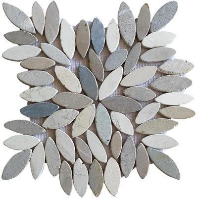 CNK Tile Mix White And Java Tan And Bali Cloud Flower Pebble Stone Mosaic Tiles