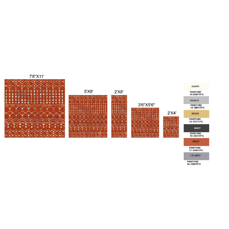 Tapis géométrique rouge, Tapis de couloir 2 pi x 8 pi
