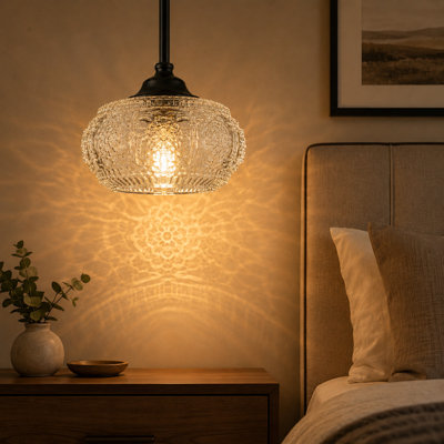Suspension Alejo 9,45'' à 1 lumière en verre à motif floral pour îlot de cuisine