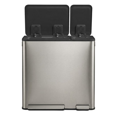 13 + 5.3 Gallon Stainless Steel Dual Compartment Trash Can Set With Inner Buckets And Trash Bag