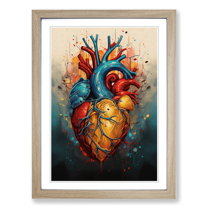 Anatomical Heart Abstract - Framed Print, Oak, 46cm H x 34cm W x 2cm D