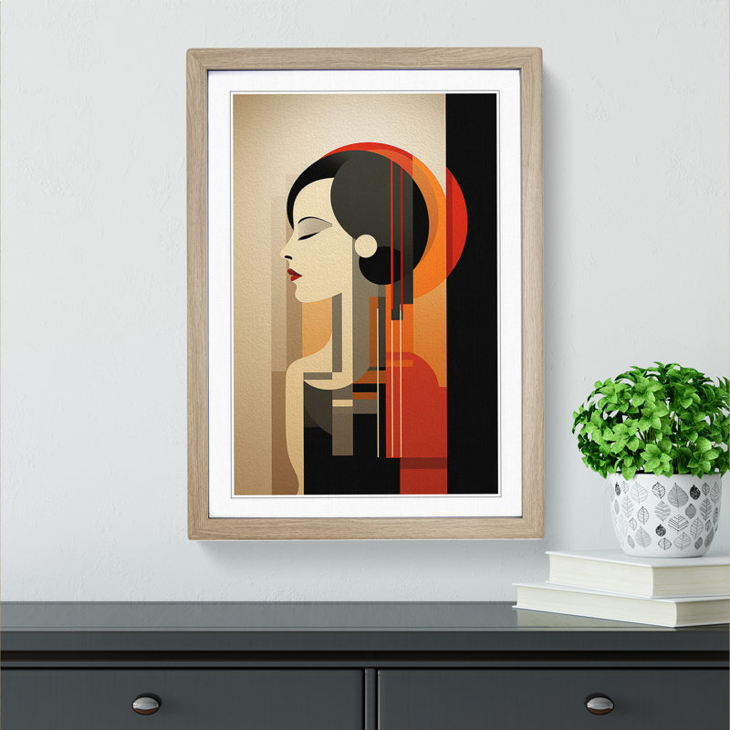 Minimalist Art Deco - Single Picture Frame Print on Wood, 34cm H x 25cm W x 2cm D, Oak Framed