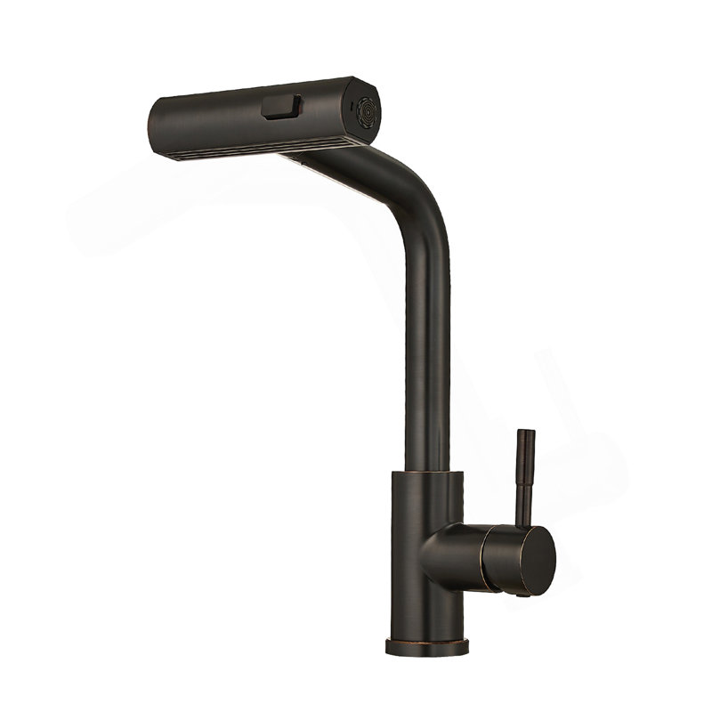 360° Rotation Pull-Down Kitchen Faucet With 3 Spray Modes - Oil Rubbed Bronze /Stainless Steel High-Arc Sink Faucet
