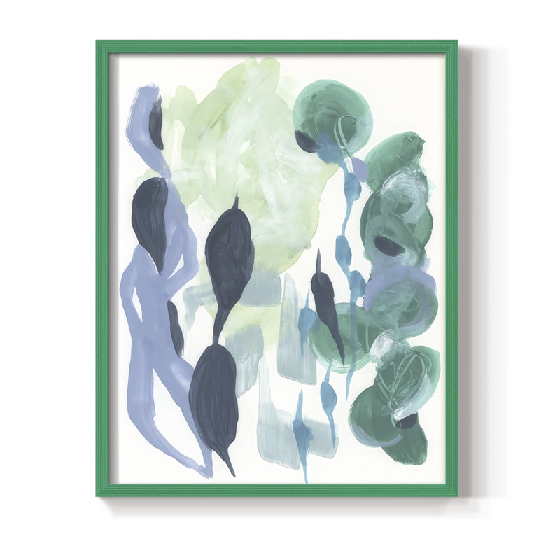 Reproduction encadrée abstrait de varech II - bois massif, H 21 po x l 17 po, Vert