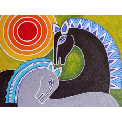 Paire de cheval et de jument | Acrylique sur toile | Par Datta Jadhav