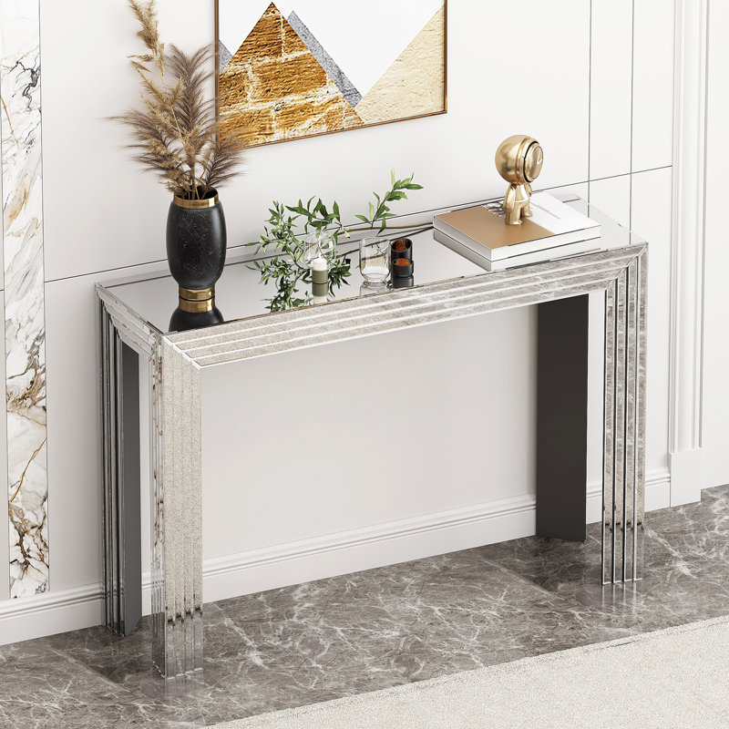 Yolanta 47.2" Glass Console Table for Behind Sofa Couch Entryway Mirrored Home Decor Modern Glam Contemporary Glam Stylish