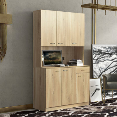 Modern Tall Pantry Kitchen Cabinet With 6 Doors, 1 Open Shelve And 1 Drawer For Bedroom