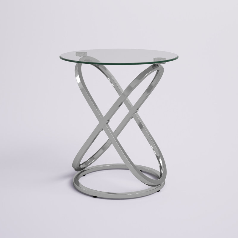 Small Round Chrome and Glass Accent Table