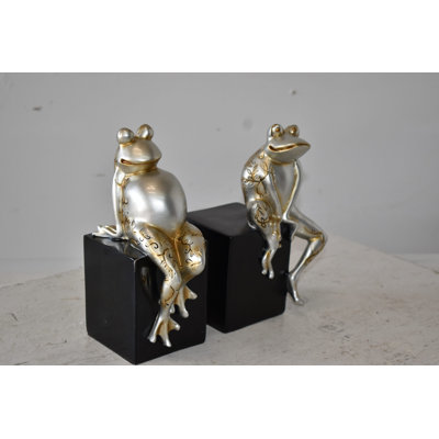 Faycelles Pair of Happy Frogs Sitting on a Cube Resin Statue Size: 6" x 4" x 9"H
