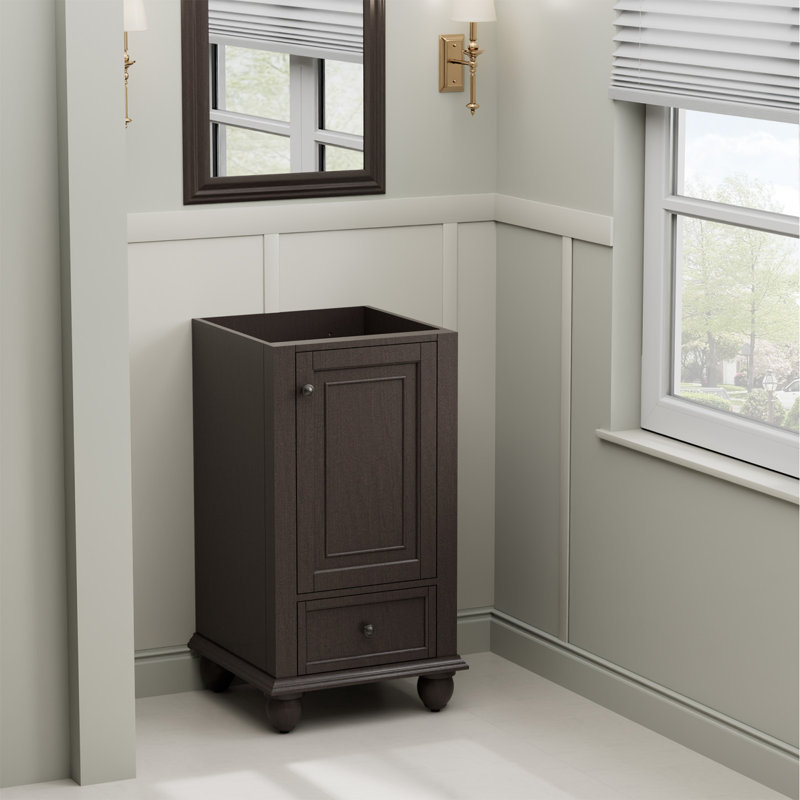 18" Single Sink Bathroom Vanity Base Only, Painted Surface, Soft-Close Doors, Brown