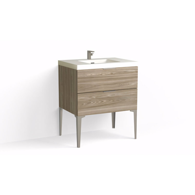 Avila 30" W Freestanding Single Bathroom Vanity with Dean Leg, Satin Nickel, Nimbus, Matte White/Single
