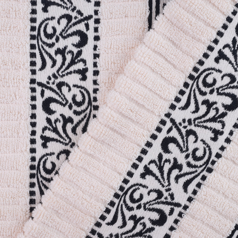 Ensemble de serviettes 8 pièces à bordure moyenne 100% coton à motif floral Athens, Noir ivoire