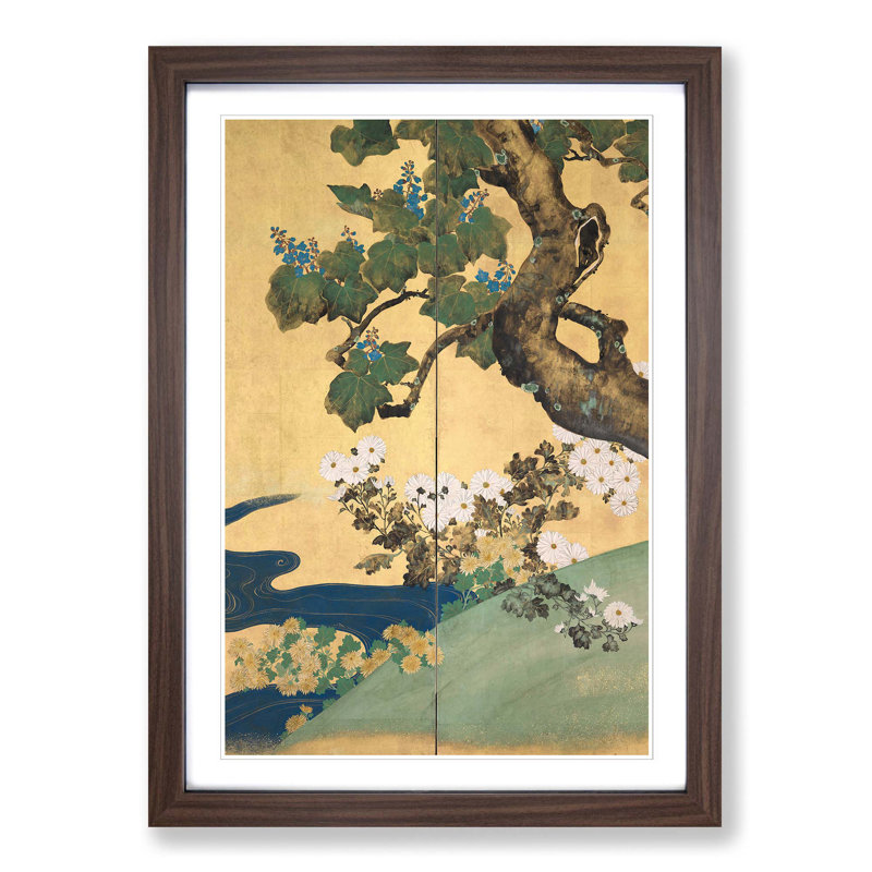 Chrysanthemums by Sakai Hoitsu - Picture Frame Painting Print, 65cm H x 48cm W x 2cm D, Walnut Framed