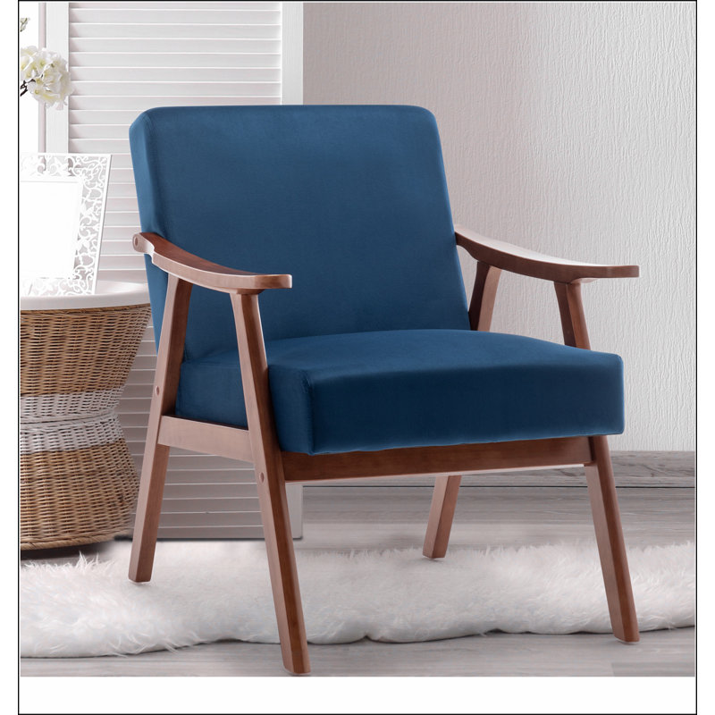 Mid-Century Modern Chair, Living Room Chair with Solid Wood Frame, Blue