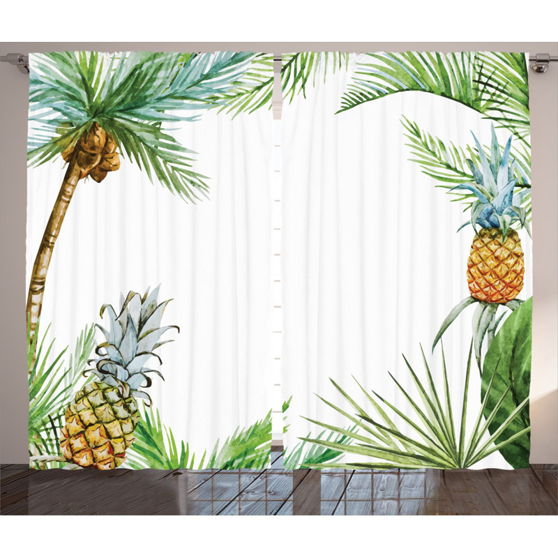 Pineapple Floral Semi-Sheer Rod Pocket Curtain Panels, 54" x 90"