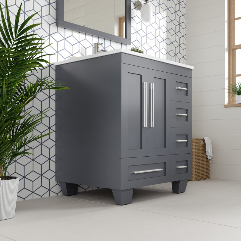 Loon 28 In. Dark Gray Single Sink Bath Vanity With Carrara Quartz Top And Undermount Porcelain Sink, Dark Gray