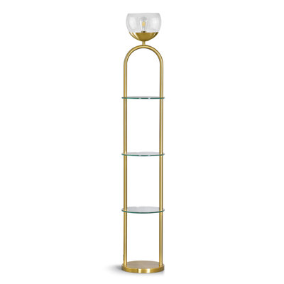 Metro 72"h 4-tier Torchiere Floor Lamp With 3 Glass Shelves - Brushed Brass With Clear Glass Shade