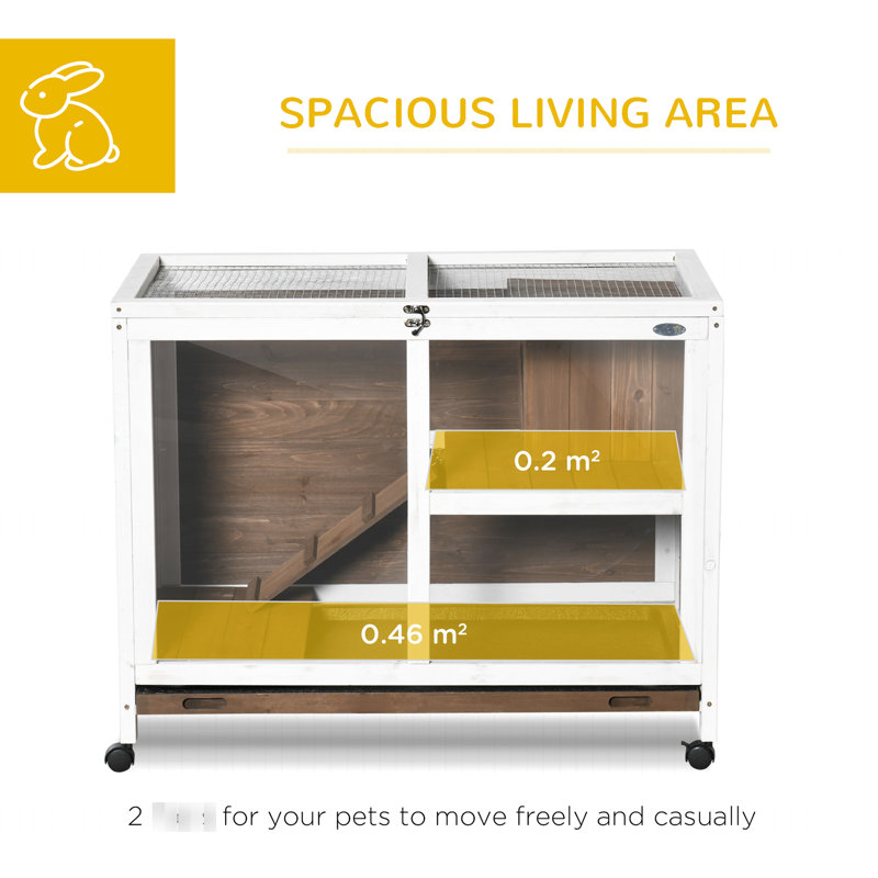 Petite cage à lapin avec roulettes, bureau et table d'appoint, bois brun imperméable pour les lapins attrayants, composant doux d'intérieur compact