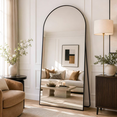 Oversized Large Arched Metal Full Length Mirror, 3 Installation Ways Freestanding, Leaning & Wall Mounted Full Body Floor Mirror for Bedroom, Entryway, Living Room & Cloakroom