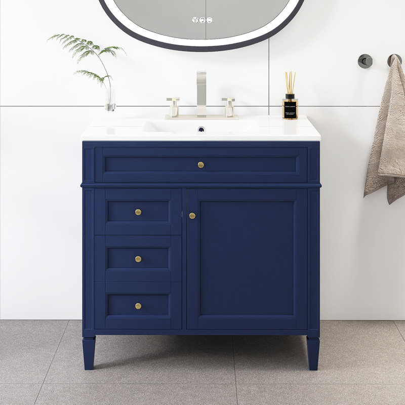 Meuble-lavabo simple 36 po avec plateau Selinay, Bleu