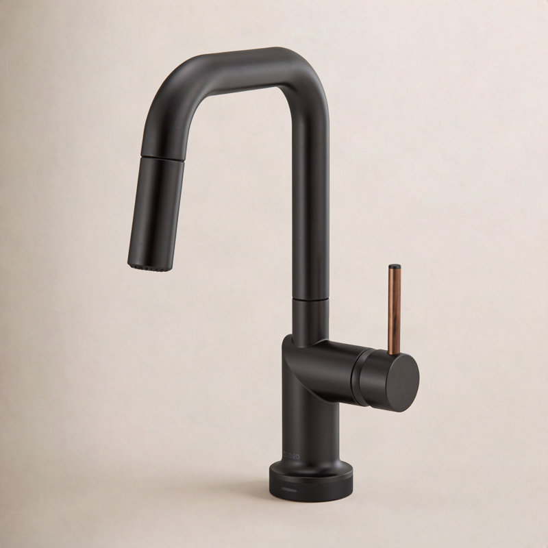Odin® Bar Faucet with Square Spout, Matte Black, Wood Lever