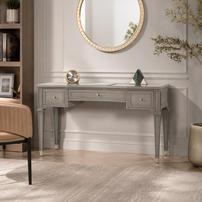 Bureau de direction à 3 tiroirs en bois d'hévéa et placage gris Cachemire Dauphin