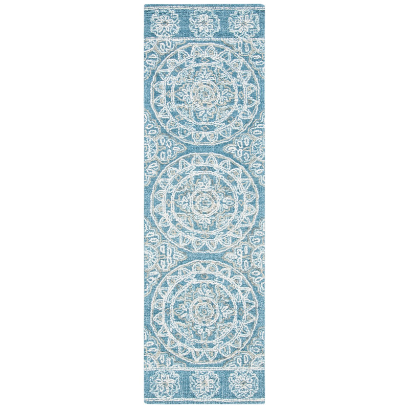 Barberton Hand Tufted Wool/Cotton Oriental Rug in Blue/Ivory, Runner 2'3" x 8'