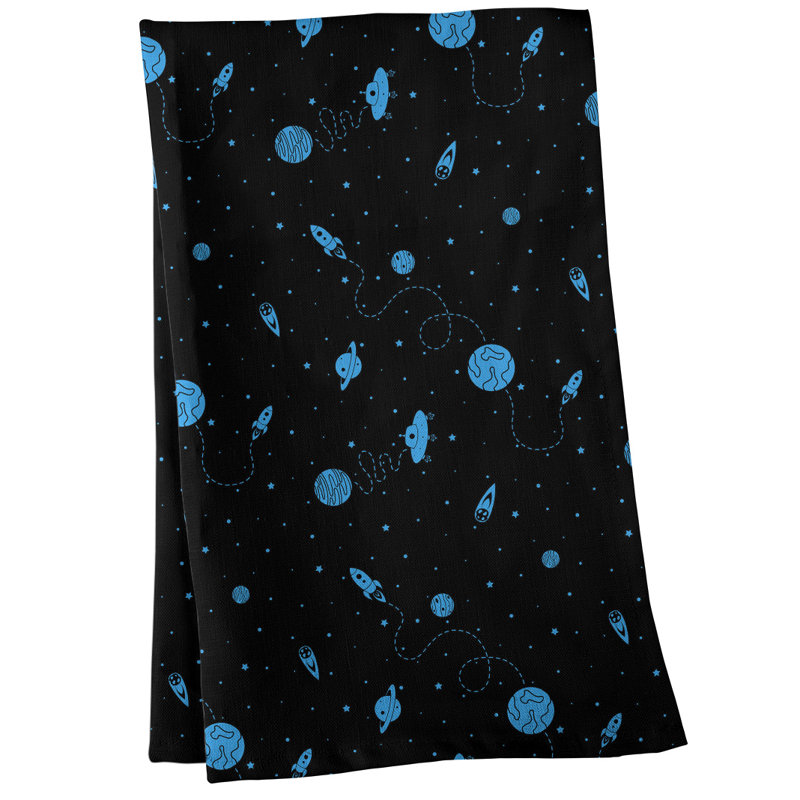 Serviette de thé à motif extérieur space, Sergé de coton, Noir / Bleu