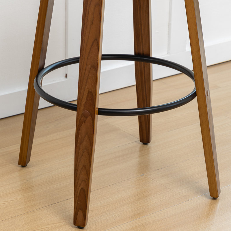 Valerie Swivel Wooden Rattan Faux Leather Bar Stool, Green, Counter Stool (25" Seat Height)