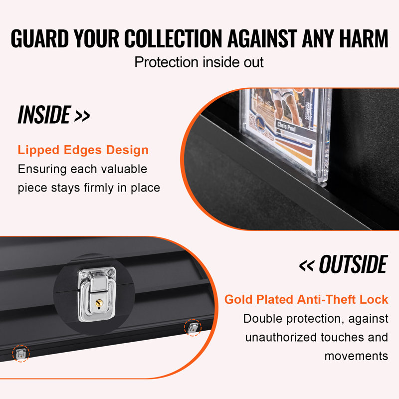 Black Lockable Wall Mounted Sports Card Display Case with UV Protection