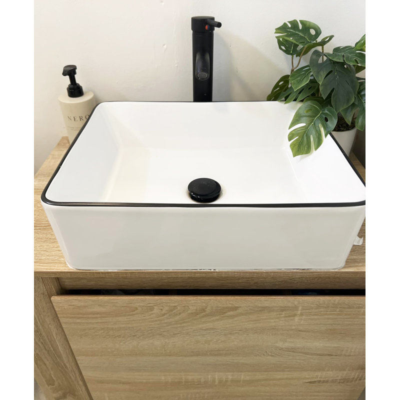16'' x 12'' White Ceramic Rectangular Vessel Bathroom Sink, Above Counter Vanity Sink with No Faucet Hole & No Overflow