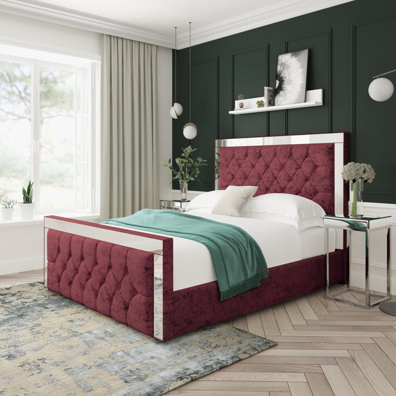 Sage Crushed Velvet Upholstered Ottoman Bed Frame, Super King (6'), Aubergine