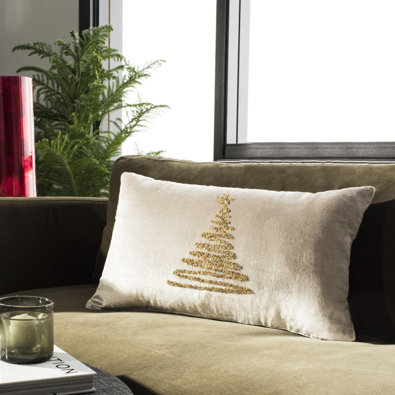  Enchanted Evergreen Lumbar Pillow, Beige/Gold