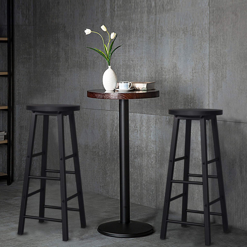 Counter Stool with Metal Frame, Black Seat/Black Frame